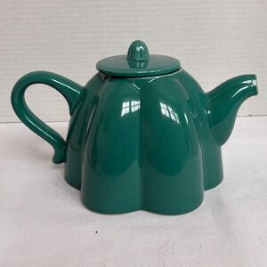 Vintage Gailstyn-Sutton Towle Japan Teal Green Scalloped Pumpkin Ceramic Teapot